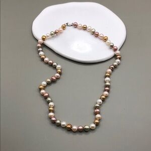 Genuine cultured freshwater pearls collar necklace sterling silver clasp boho.